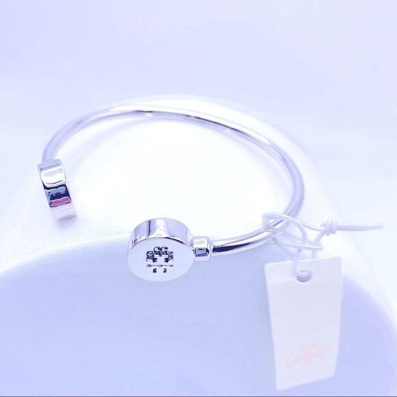 Tory Burch Silver Round Logo Cuff Bracelet - Picture 7 of 12